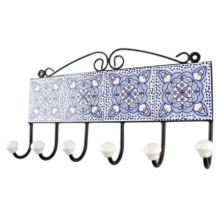 Blue And White Ceramic Floral Tile Hook